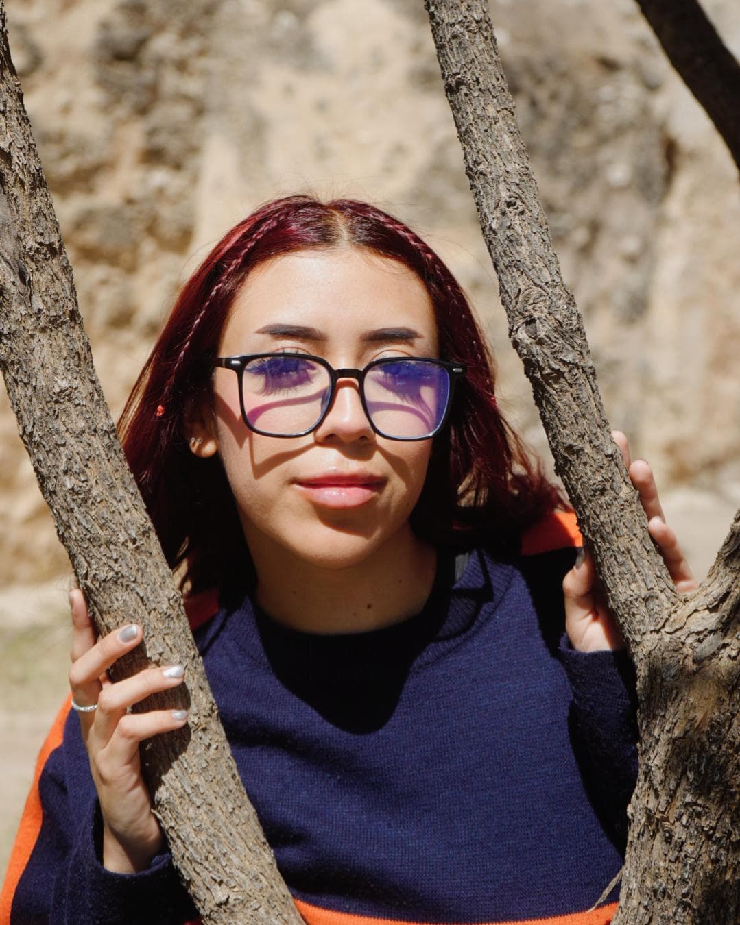 a woman wearing glasses